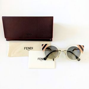 Fendi Sunglasses Boho Retro Clear Acrylic Cat Eye Pink Black Stripe Grunge Glam